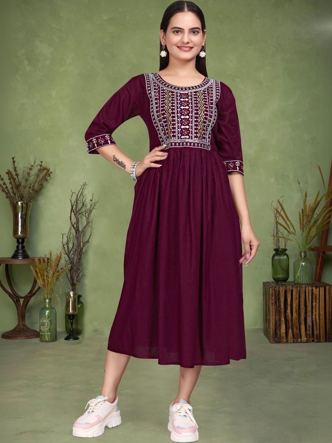 Kalavritta Ethnic Motifs Embroidered A-Line Dress