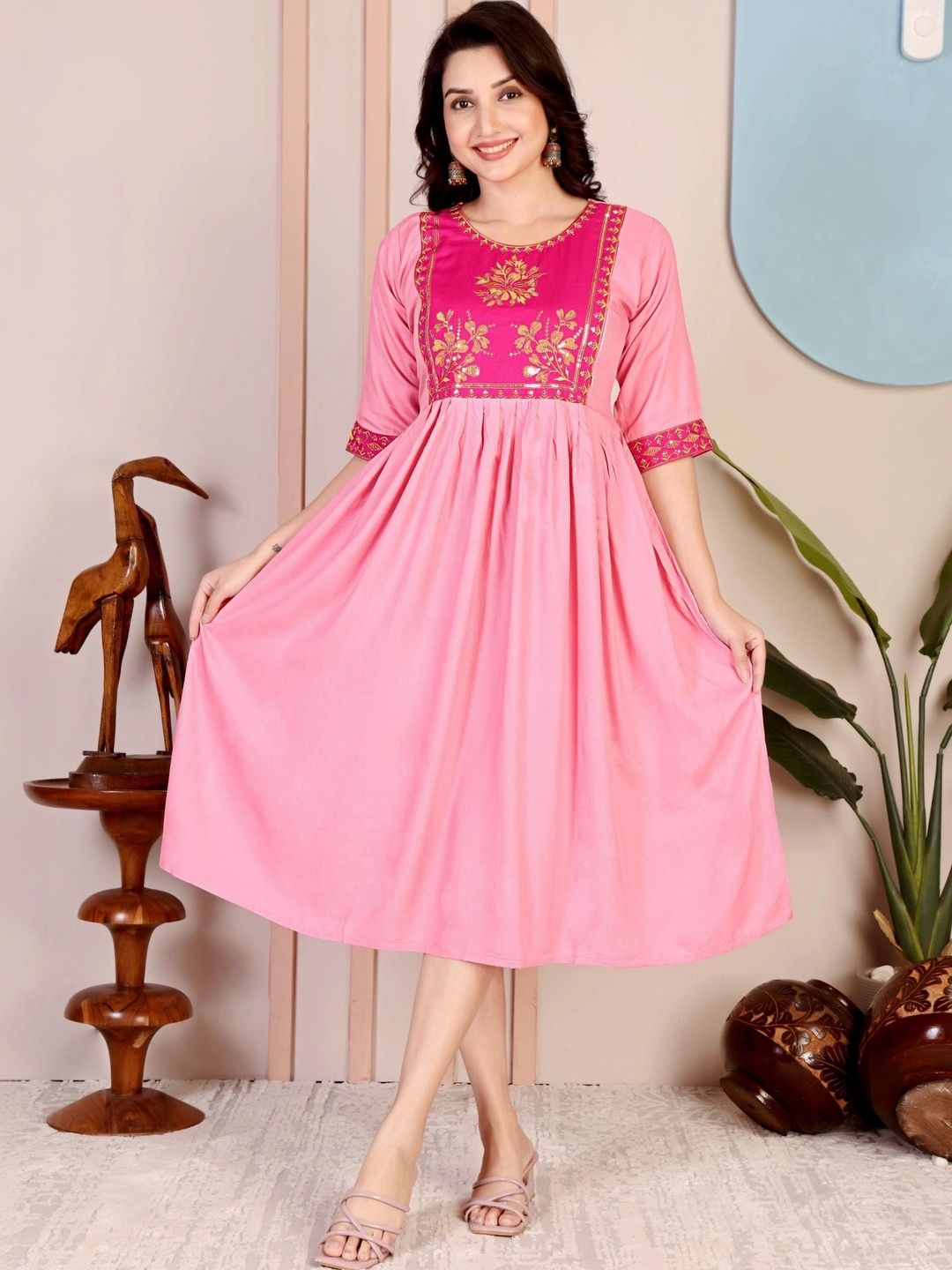 Kalavritta Embroidered A-Line Midi Dress