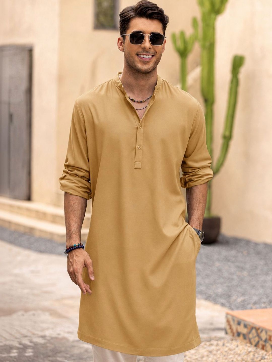 Anouk Men Pure Cotton Solid Knee Length Straight Kurta