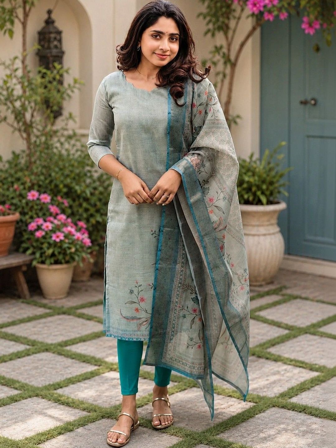 ANITYA Women Floral Regular Pure Cotton Kurta With Dupatta