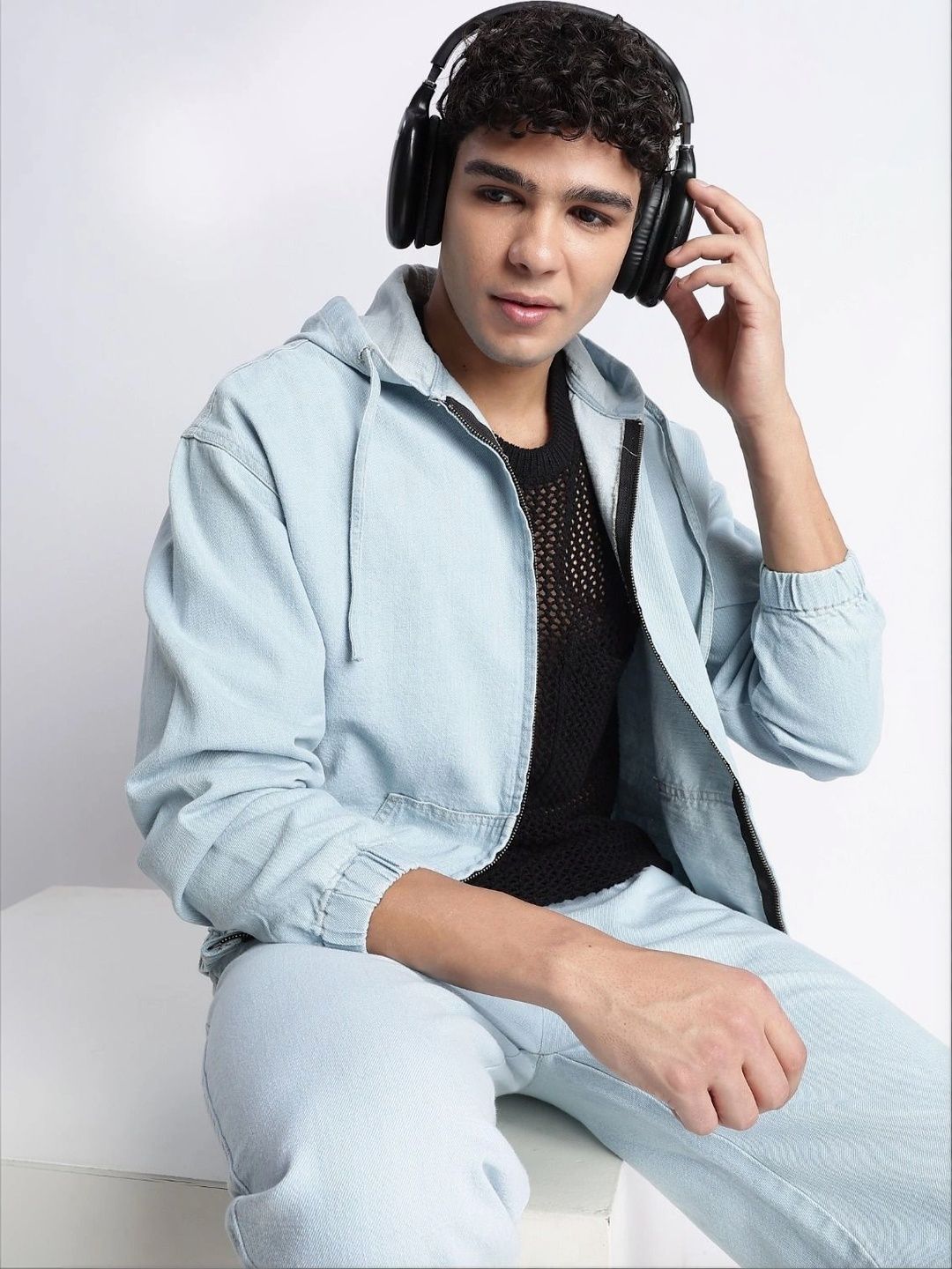 Blu MNKY Classic Denim Zip-Up Hoodie Jacket