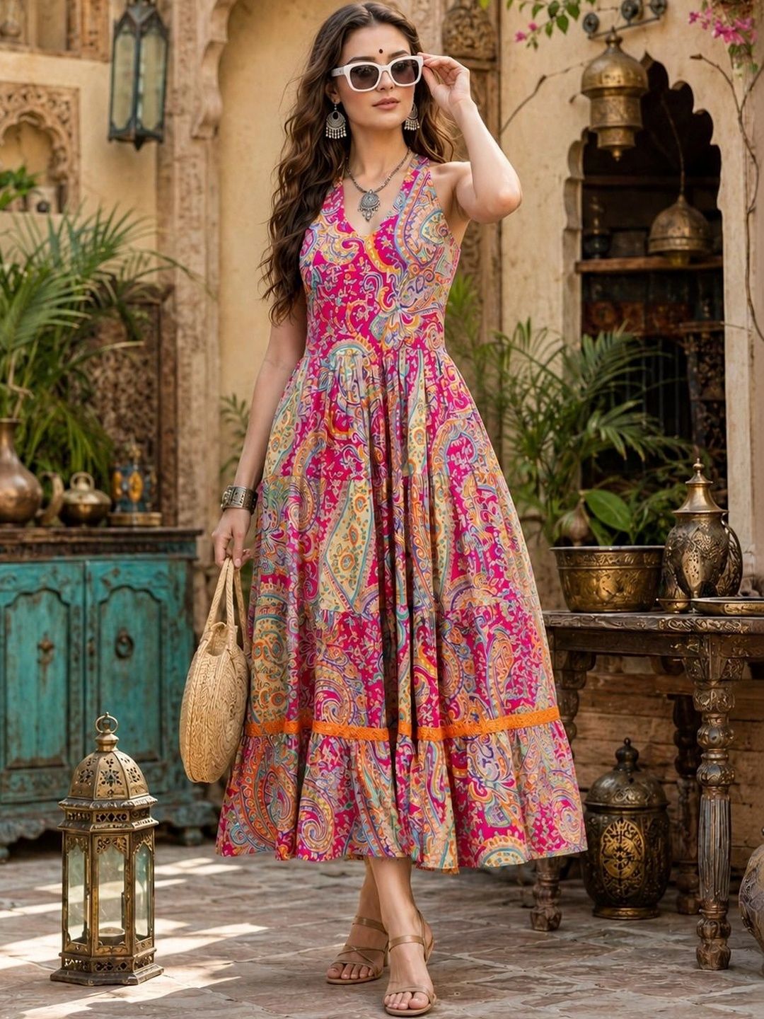 OBLEK Women Paisley Printed Indie Florals Anarkali Kurta
