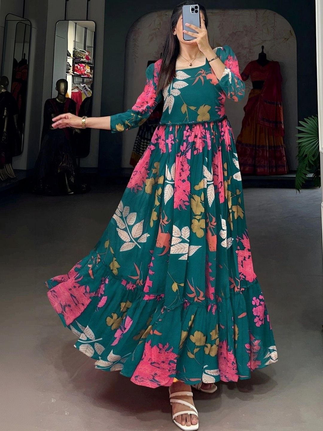 MG FASHION Floral Print Georgette Maxi Dress