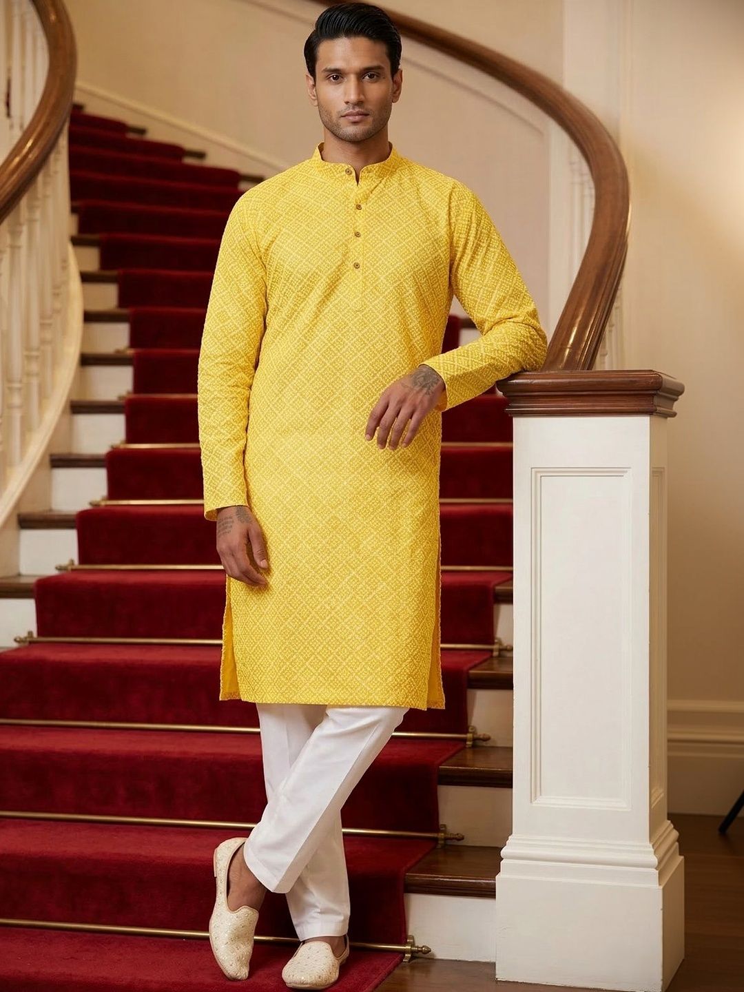 Anouk Printed Band Collar Straight Long Kurta