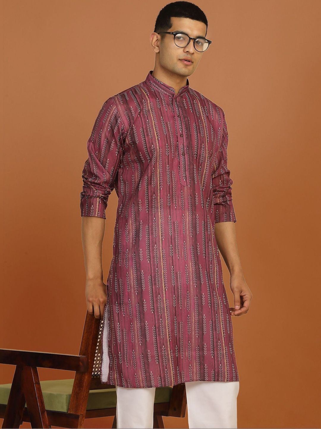 Anouk Mirage Floral Striped Maroon Kurta