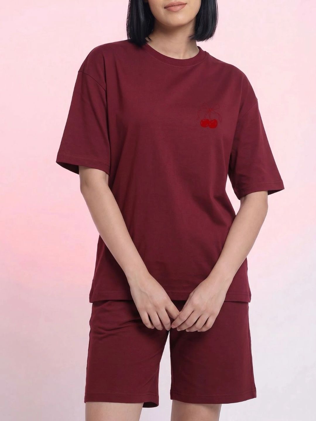 TOXA Cherry Red Cotton Printed T-shirt with Shorts