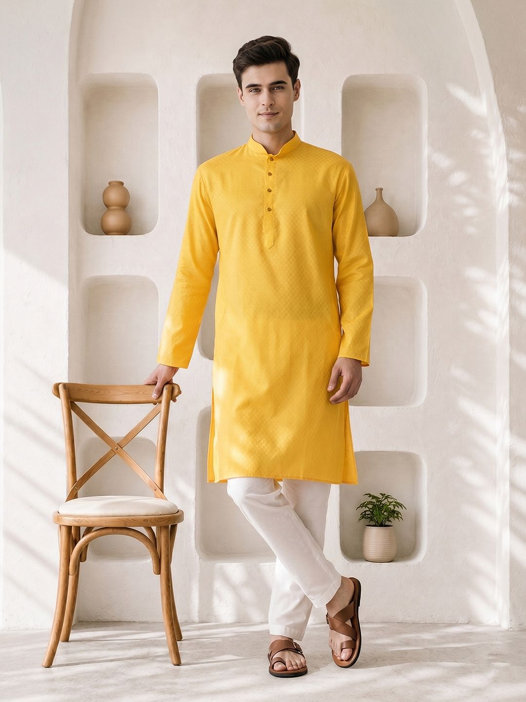 Anouk Woven Design Mandarin Collar Straight Kurta