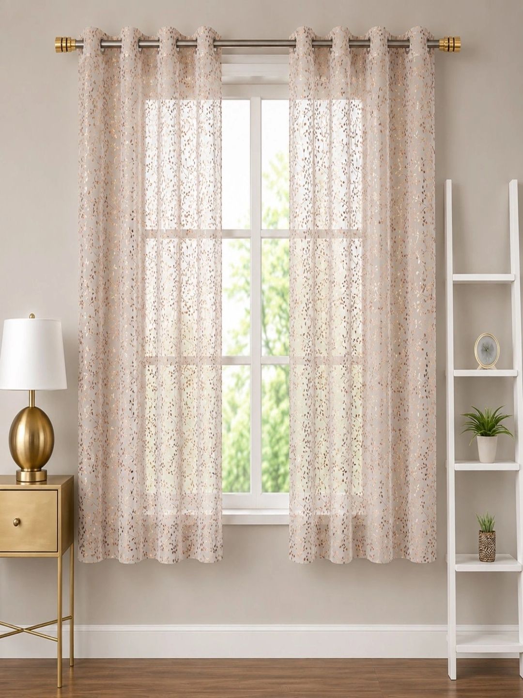 Aura Aura White Set of 2 Floral Sheer Window Curtain