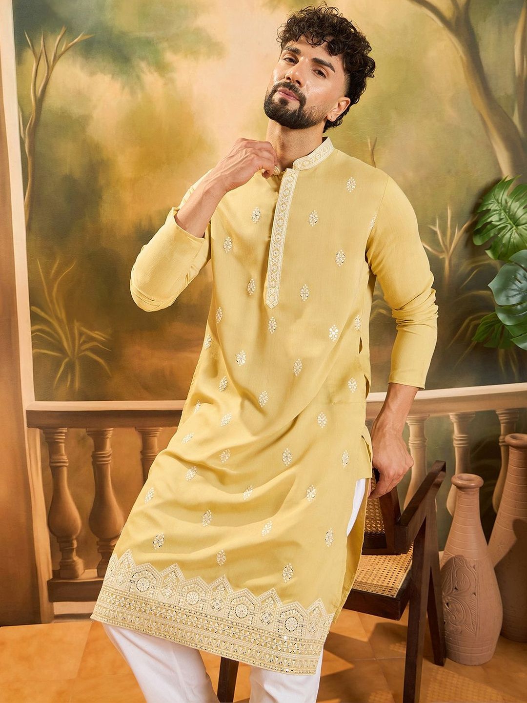 Anouk Men Embroidered Sequinned Kurta