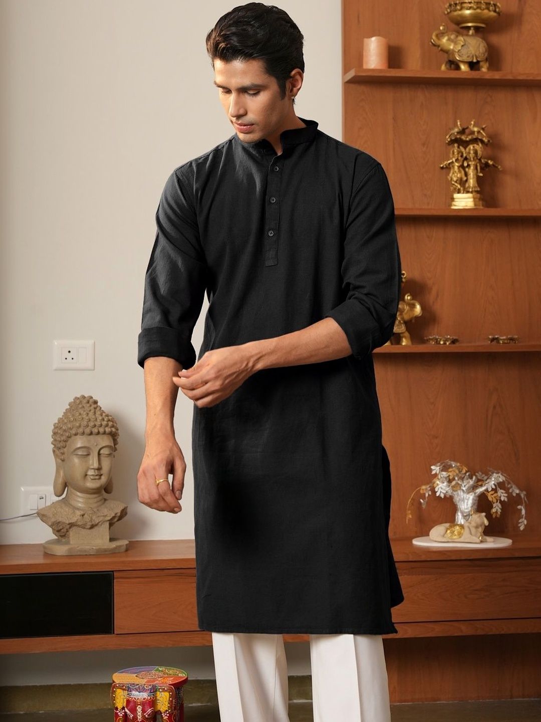 Anouk Men Pure Cotton Solid Knee Length Straight Kurta