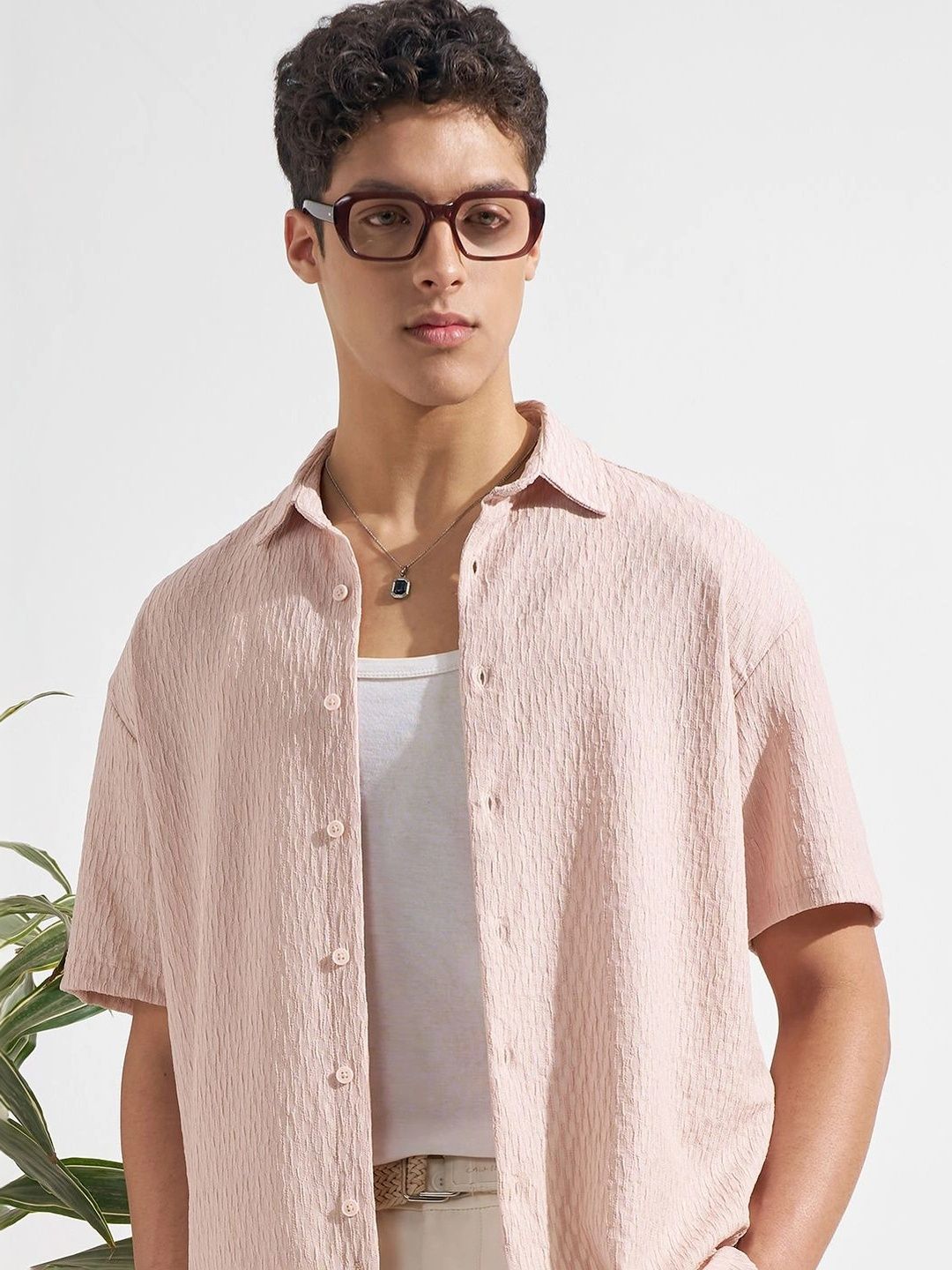 HIGHLANDER Textured Jacquard Relaxed Fit Casual Shirt