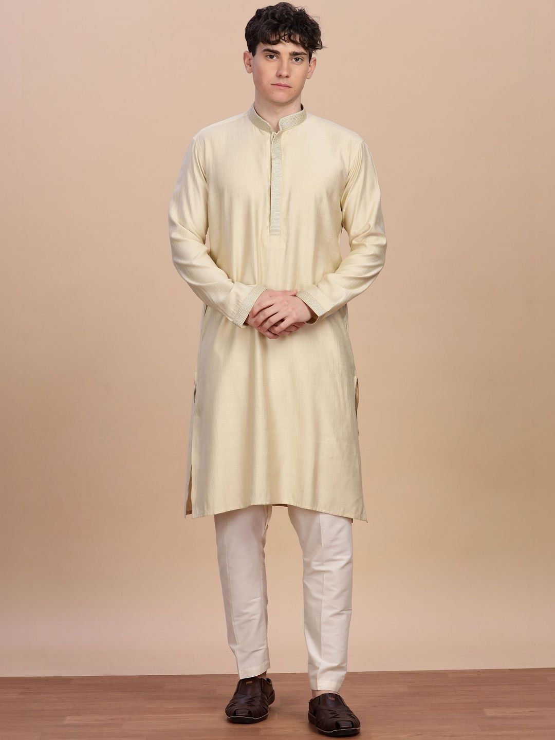 Anouk Men Button Patti Embroidery Straight Kurta