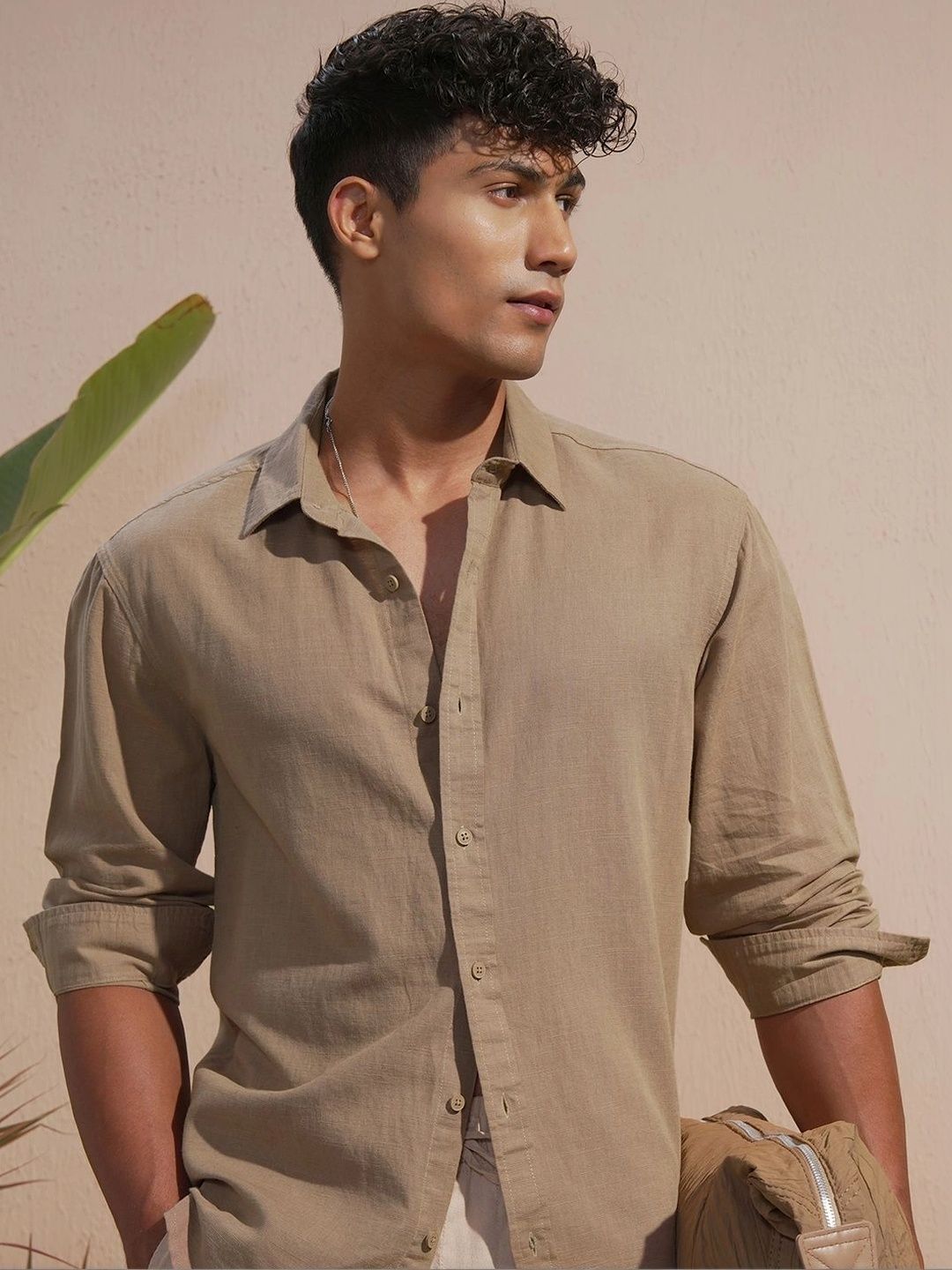 HIGHLANDER HIGHLANDER Spread Collar Long Sleeves Cotton Linen Relaxed Fit Shirt