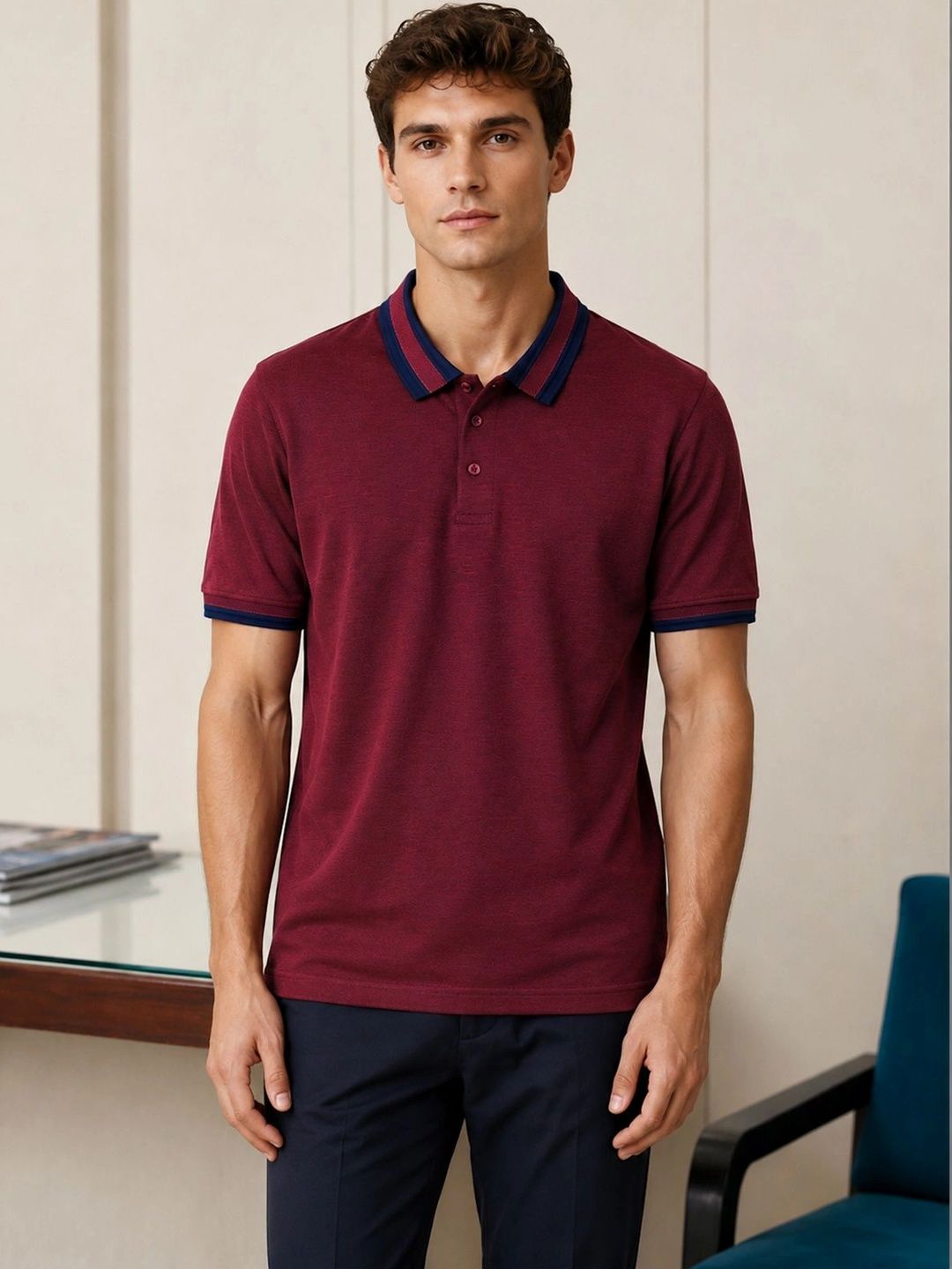 HERE&NOW Men Polo Collar T-shirt