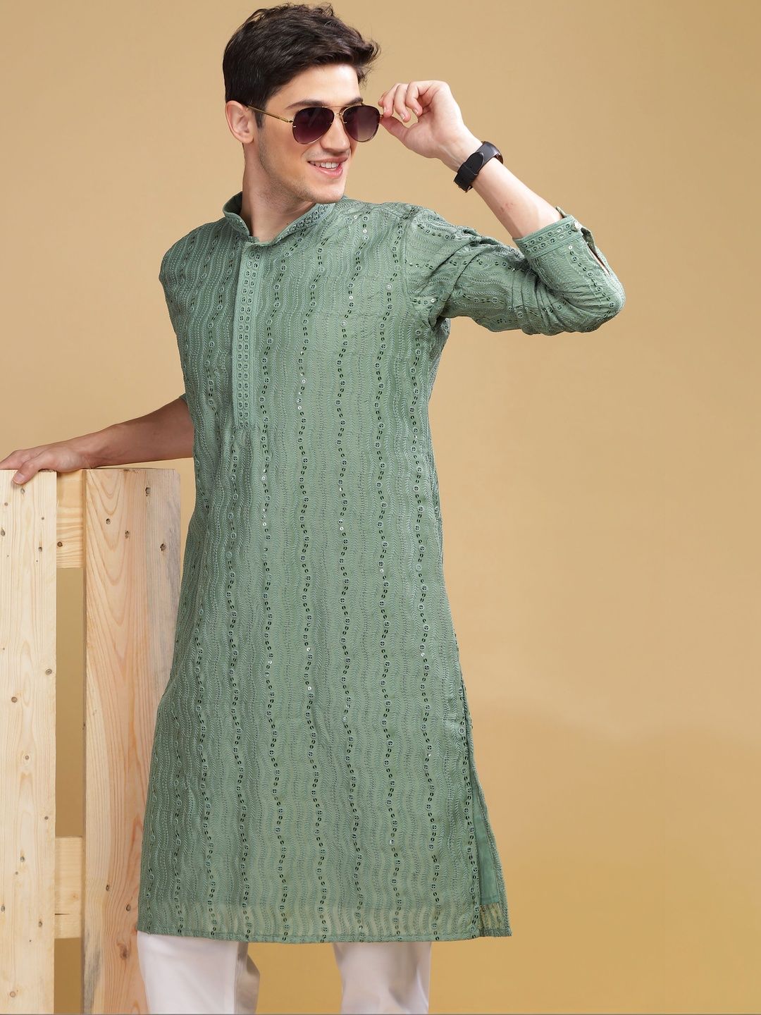 Anouk Men Geometric Embroidered Knee Length Kurta