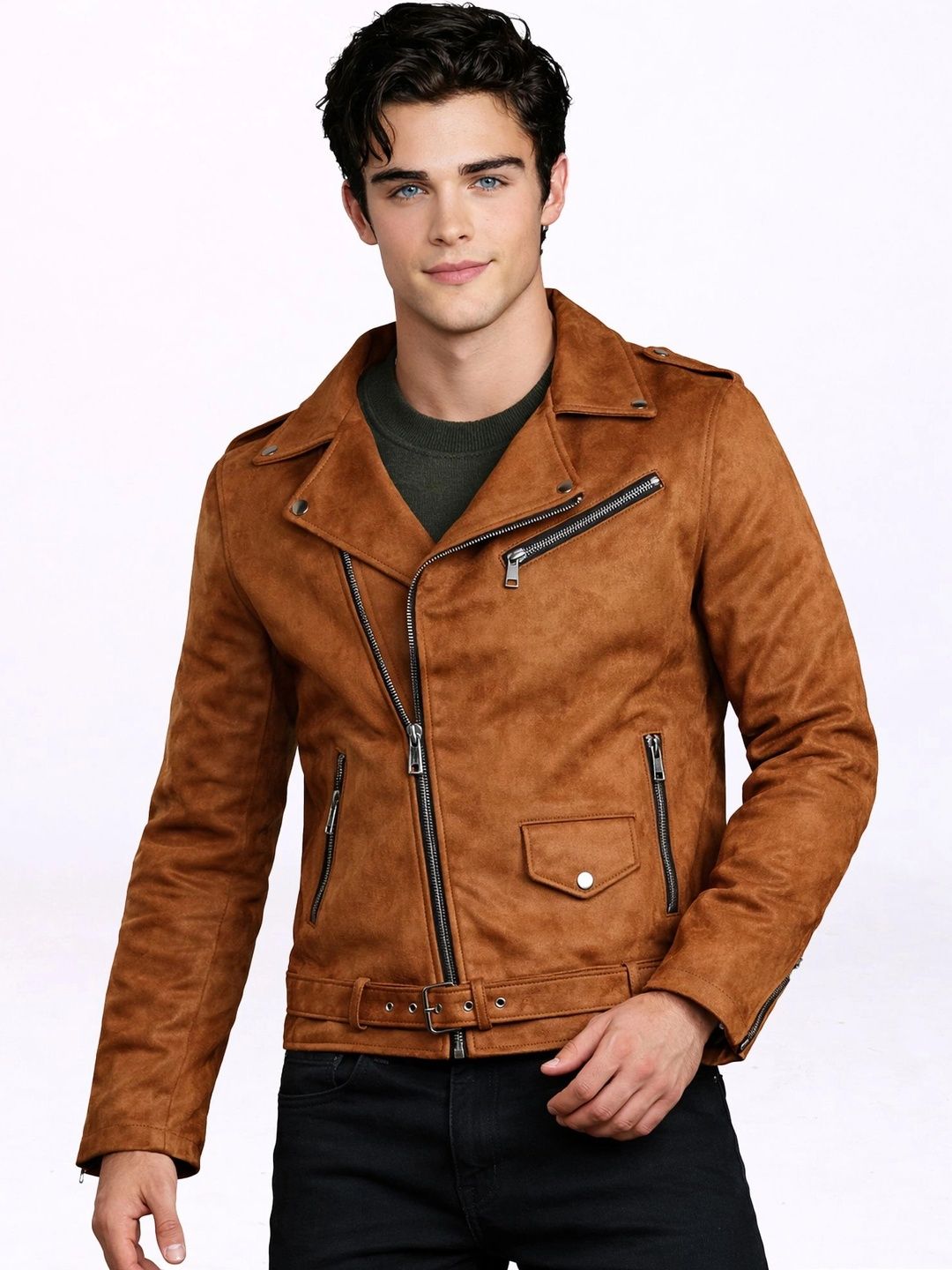 Leather Retail Men Suede Outdoor Biker Jacket