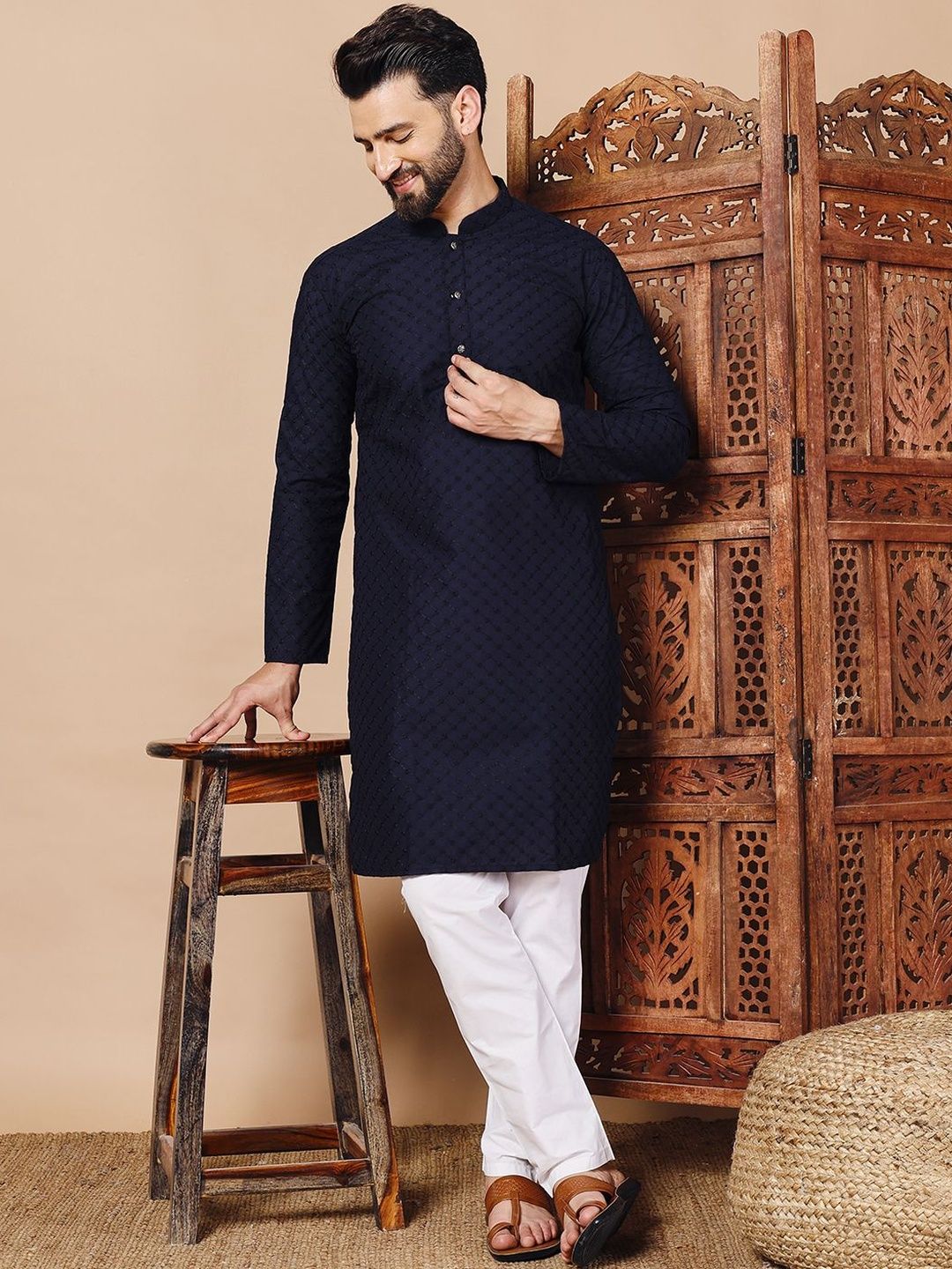 Anouk Men Ethnic Motifs Embroidered Mirror Work Kurta