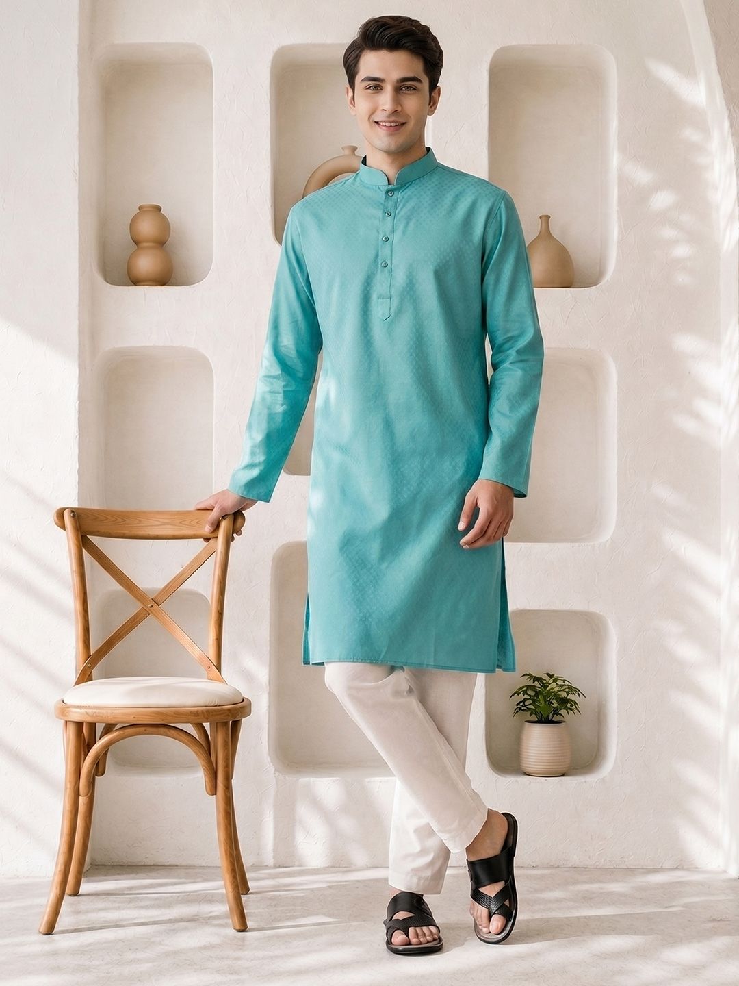 Anouk Woven Design Mandarin Collar Straight Kurta