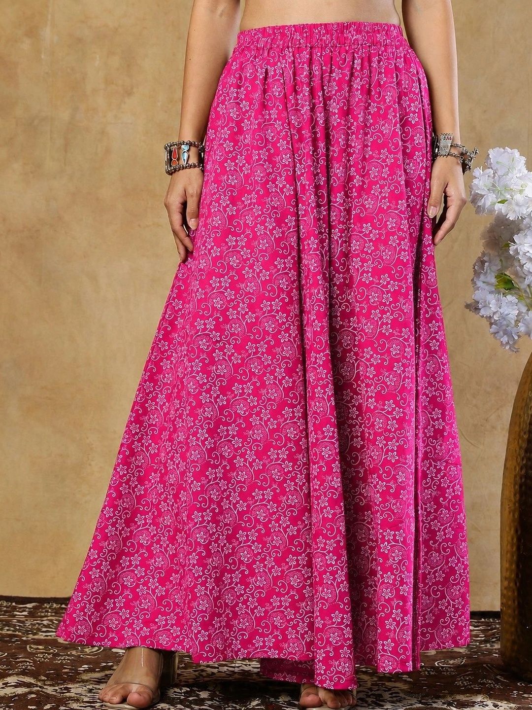 Enchanted Drapes Women Cotton Floral Maxi Flared Skirt