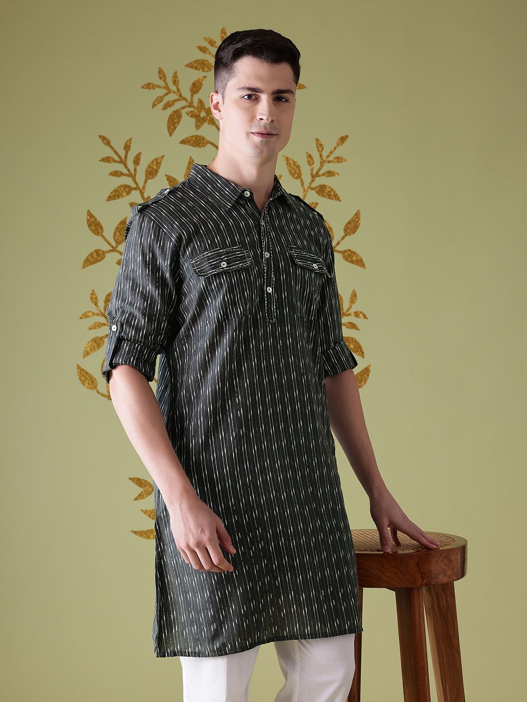 Anouk Striped Pure Cotton Straight Kurta