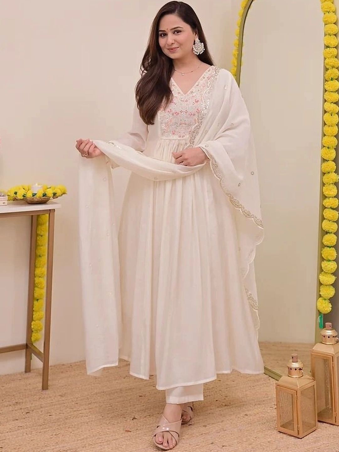 white color anarkali dress Neha's Off Colour Trending Suit Set subhvastra Item code Incredible Georgette Fabric White Color