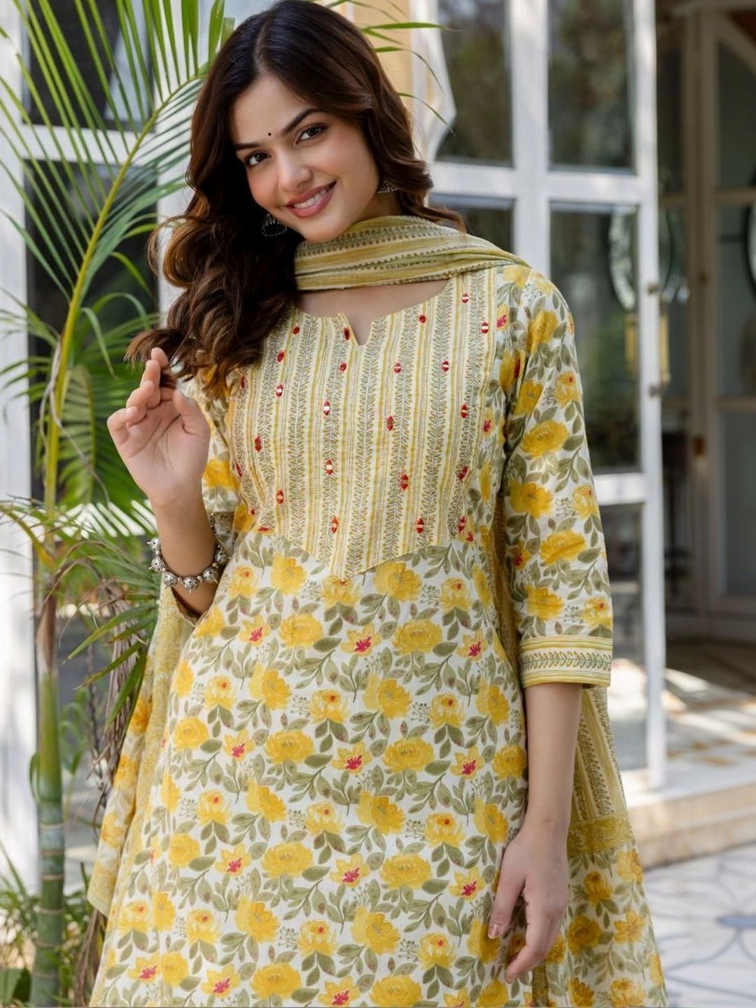 Anouk Rustic Women Floral Printed Pure Cotton Kurta with Trousers & Dupatta