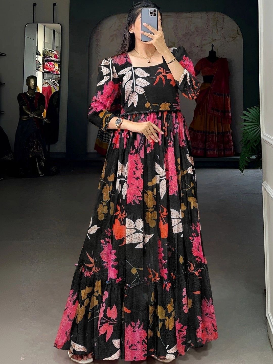 MG FASHION Floral Print Georgette Maxi Dress