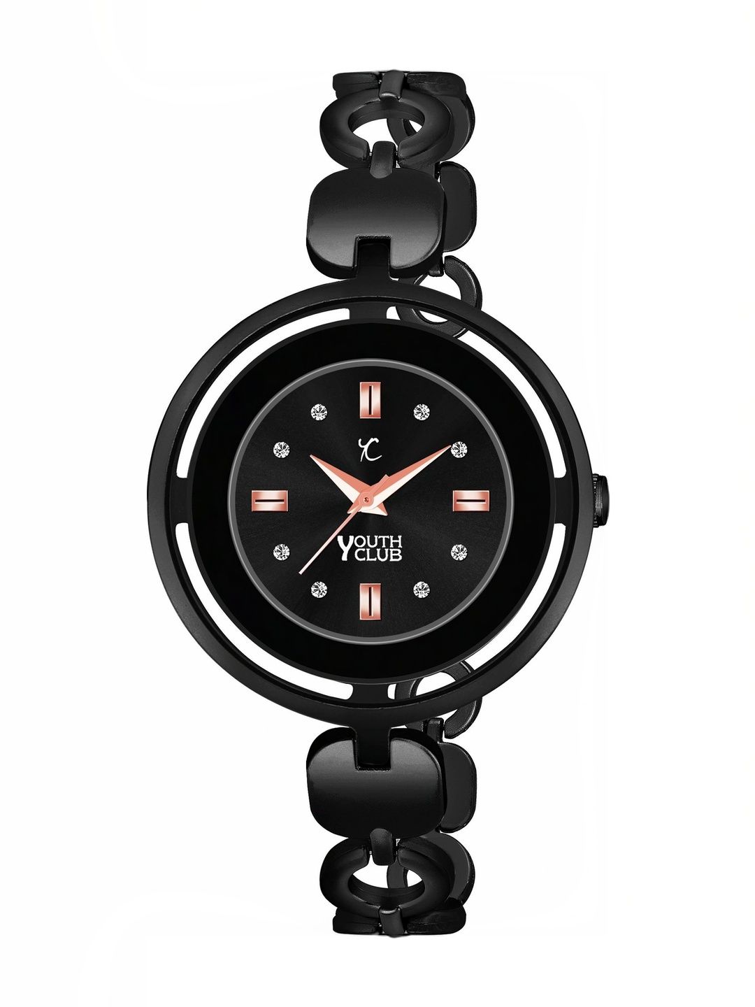 YOUTH CLUB YOUTH CLUB Women Embellished Dial & Stainless Steel Bracelet Style Straps Analogue Watch 12LDL-143BK