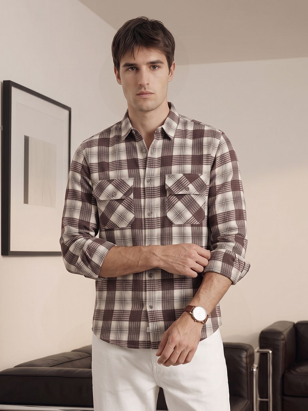 THE SHIRT CODE Checked Pure Cotton Casual Shirt