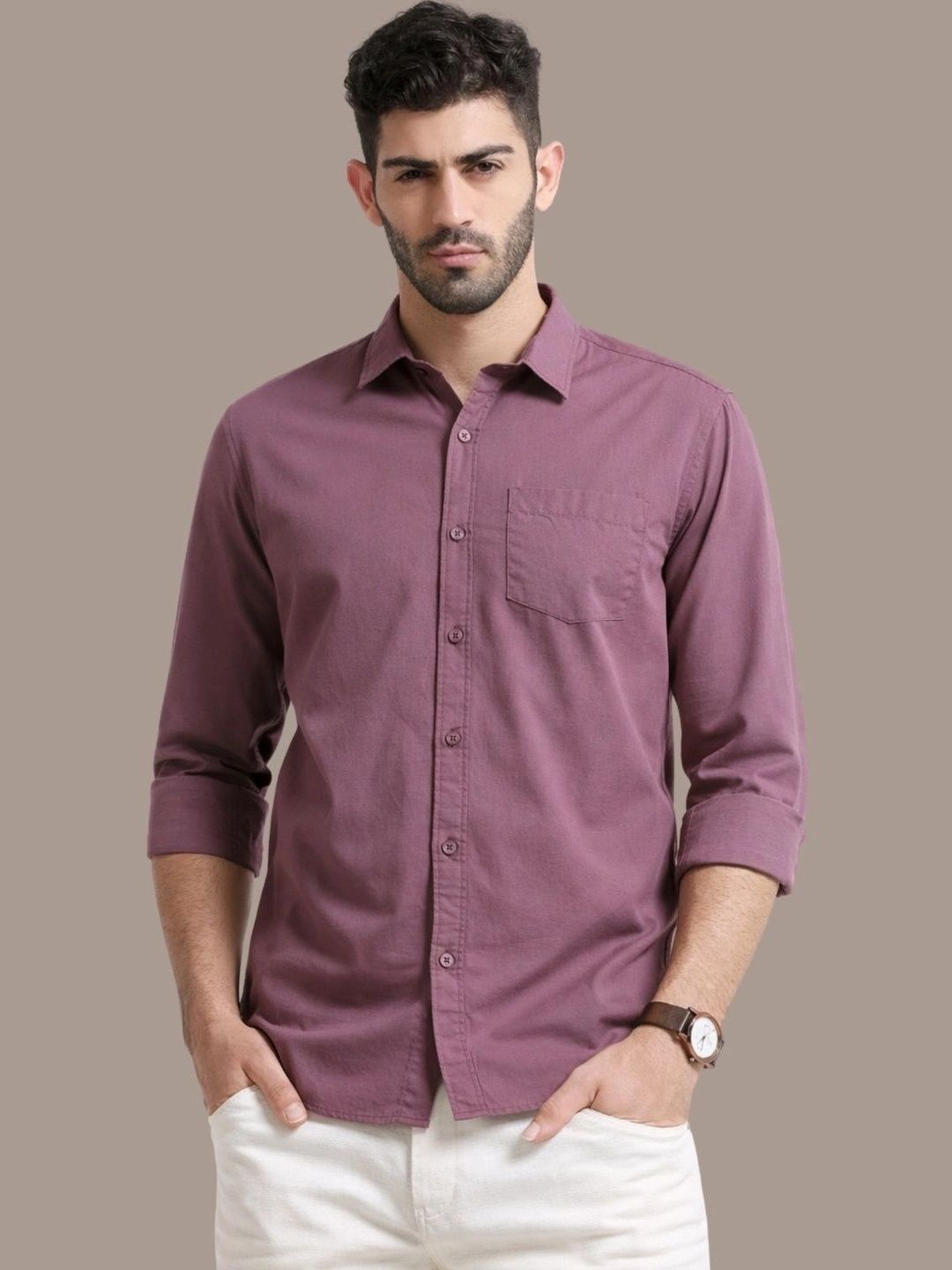 UNSEEN Men Solid Cotton Linen Casual Shirt