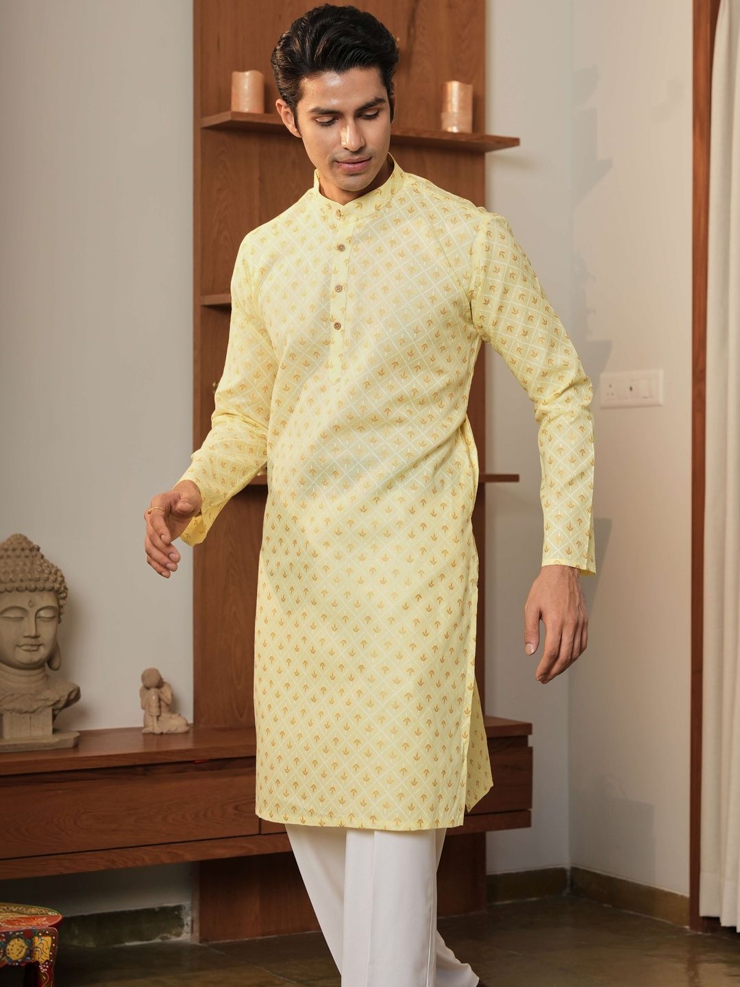 Anouk Printed Mandarin Collar Knee Length Straight Kurta