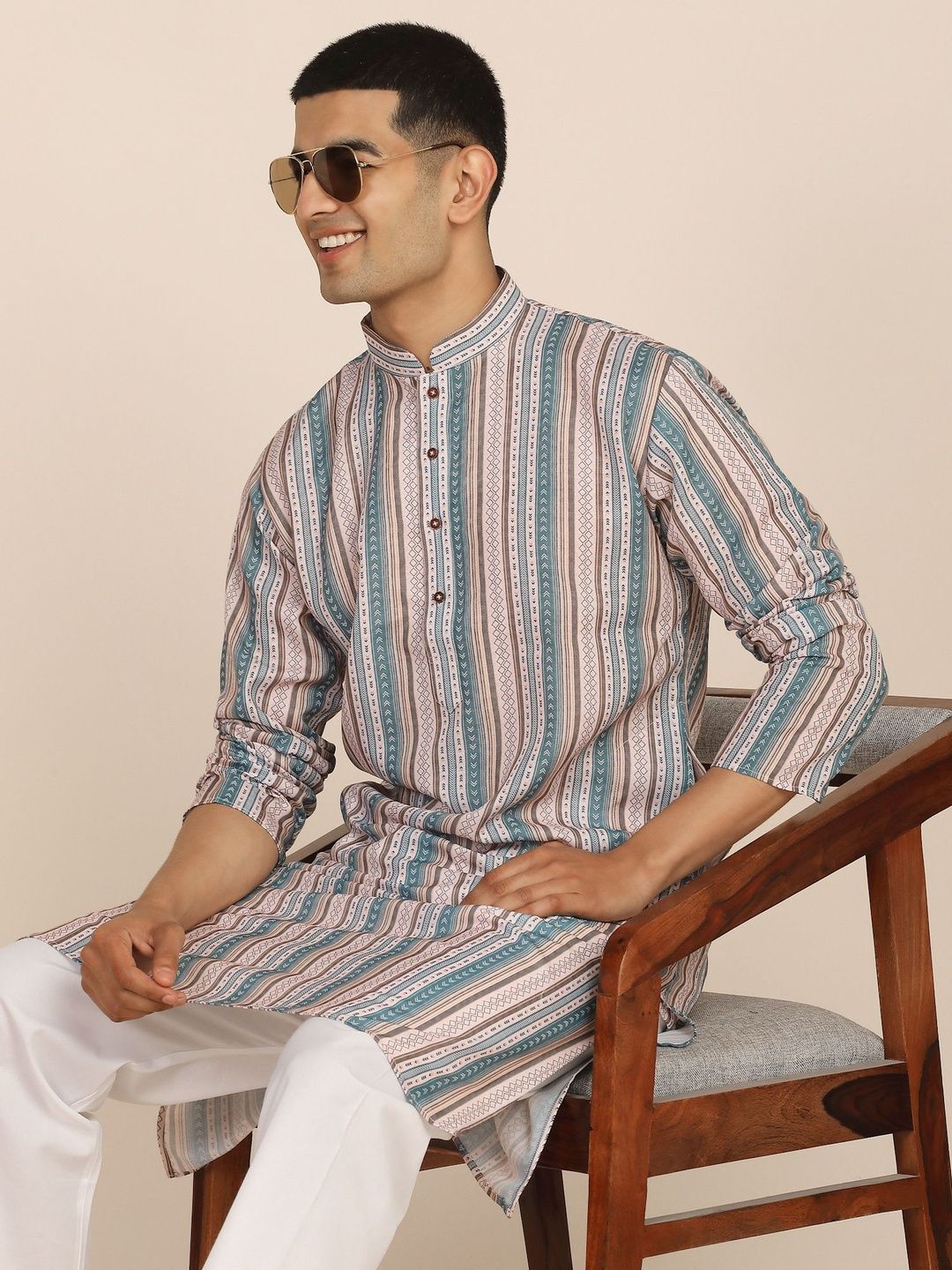 Anouk Mirage Striped Blue Kurta