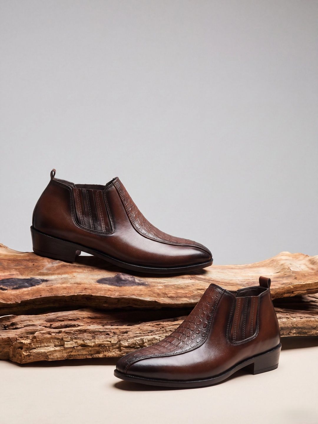 House of Pataudi Men Textured Round Toe Slip-On Formal Shoes