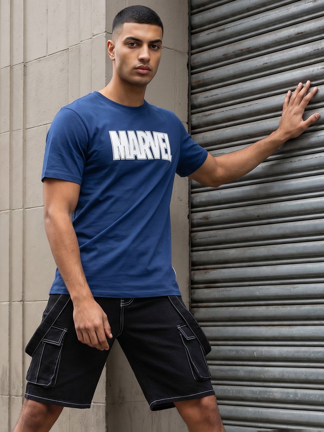 MARVEL STREET Brand Logo Printed Pure Cotton T-shirt