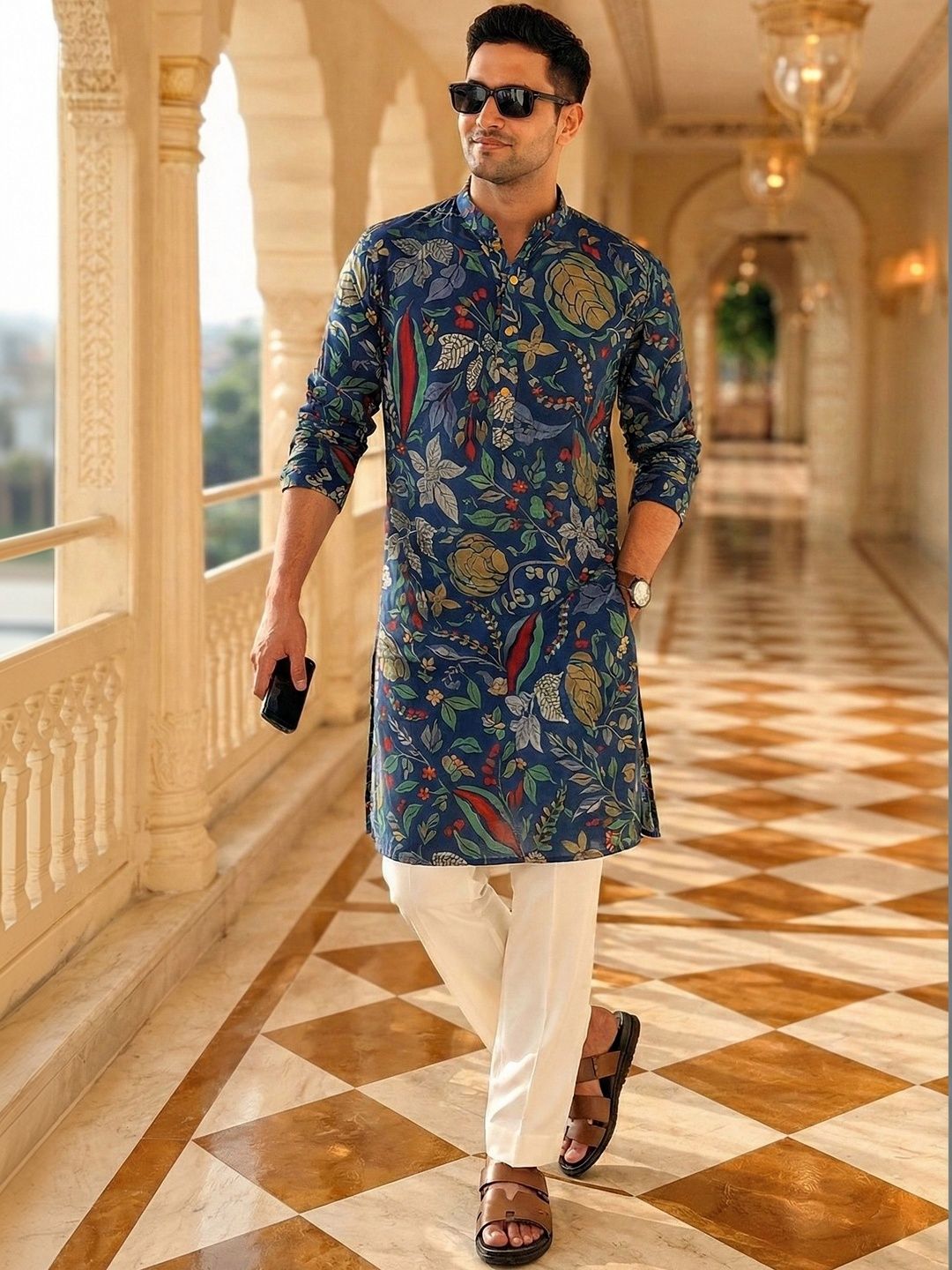 Anouk Men Floral Foil Printed Long Kurta