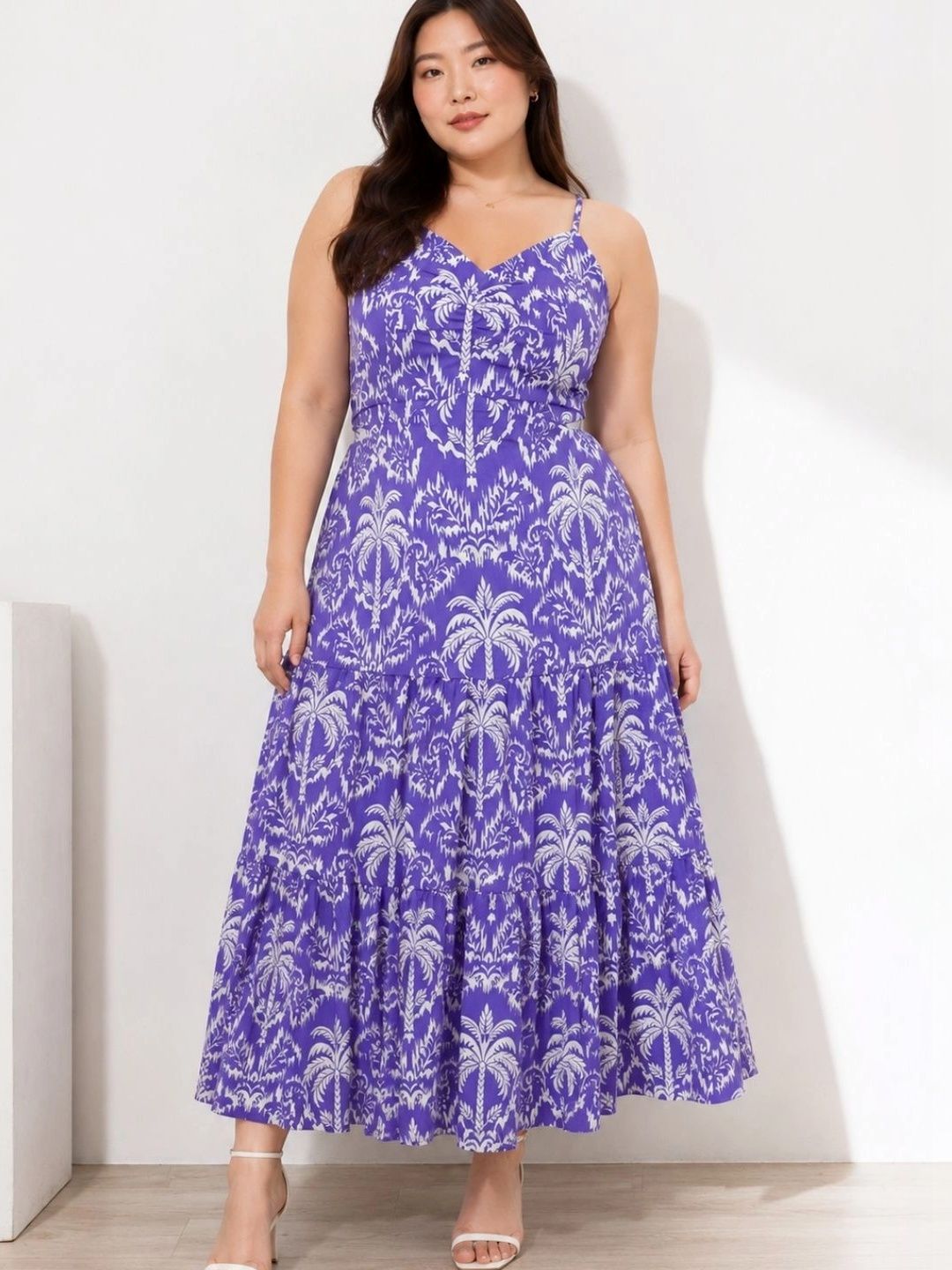 CURVY STREET CURVY STREET Tropical Print Crepe A-Line Maxi Dress