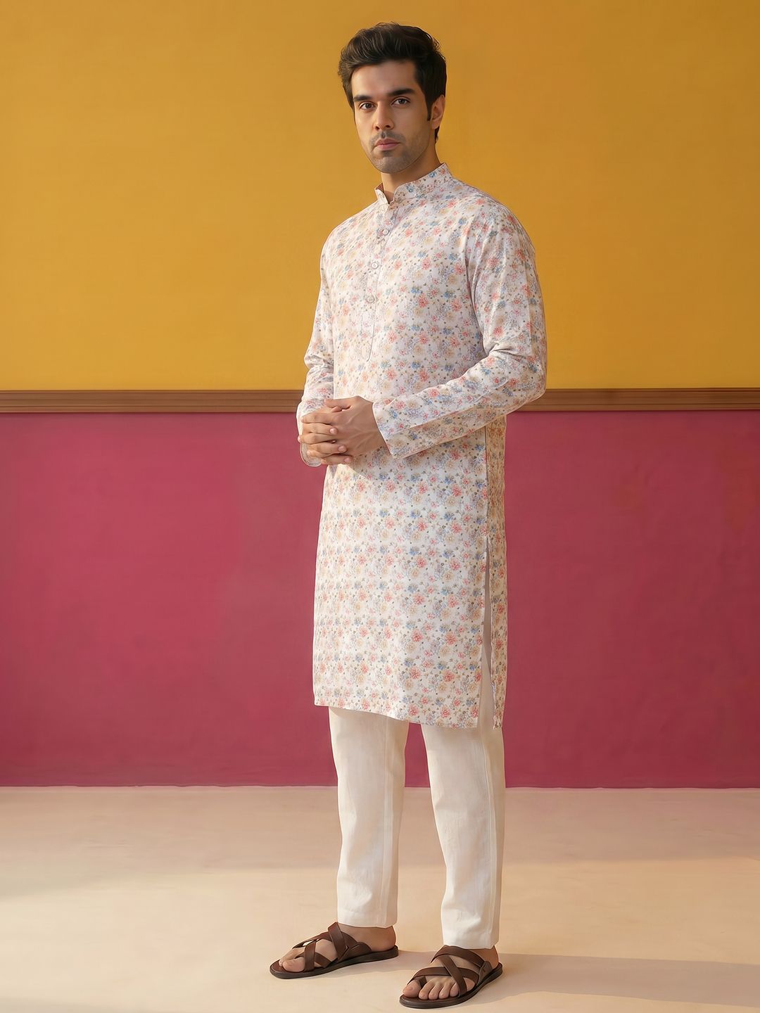 Anouk Floral Printed Mandarin Collar Kurta