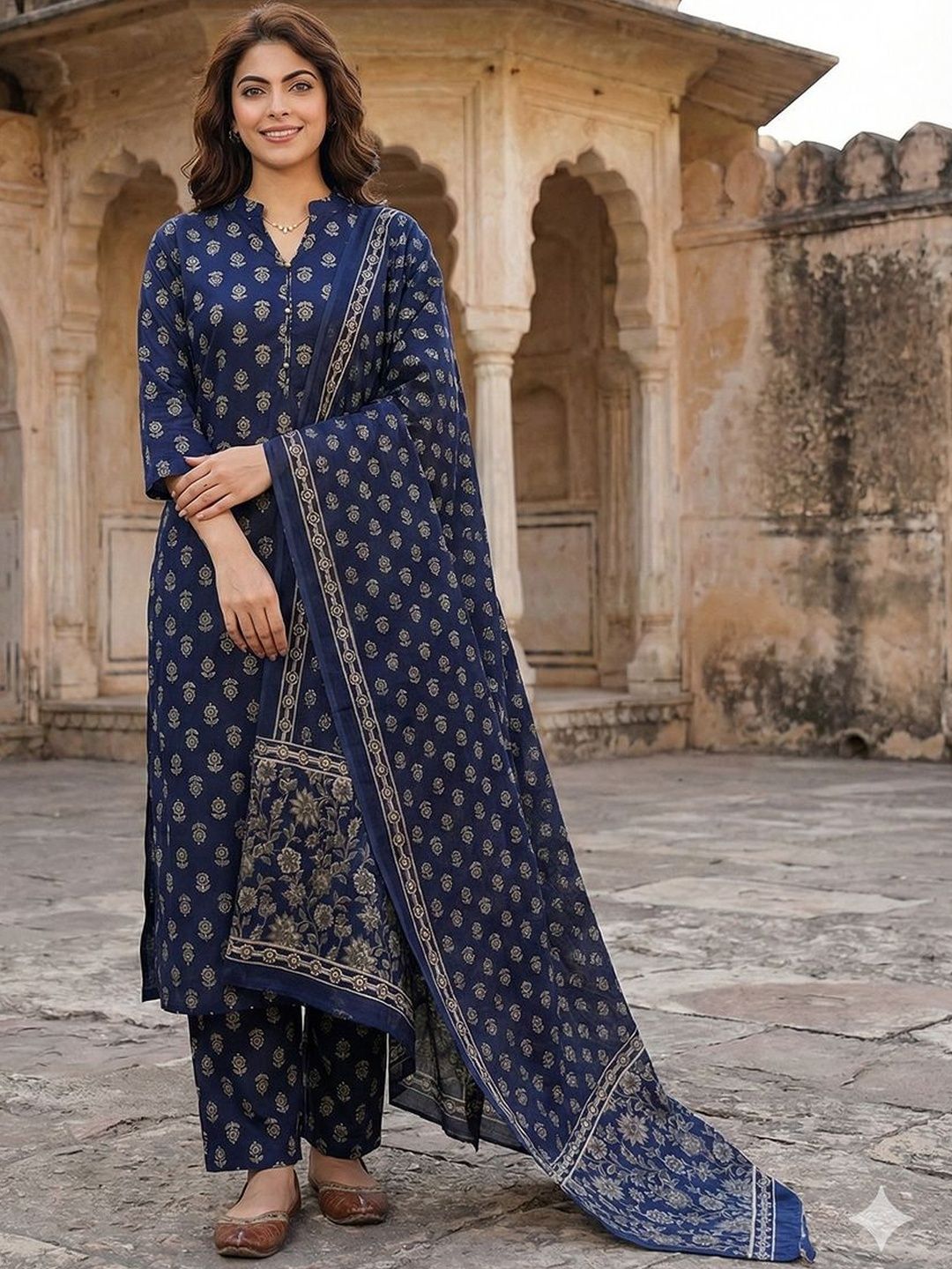 Anouk Women Ethnic Motifs Printed Regular Pure Cotton Kurta with Trousers & With Dupatta
