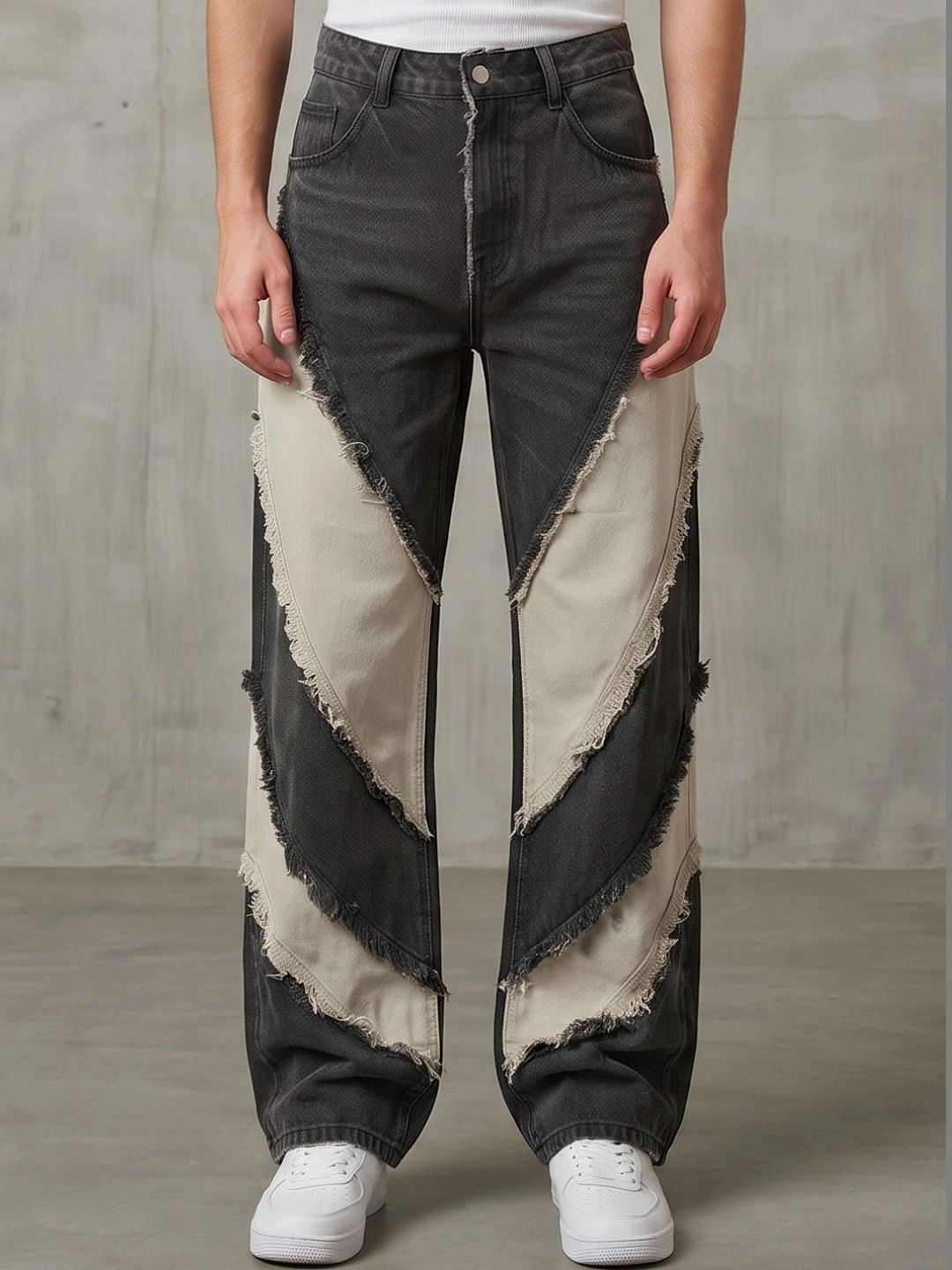 MODOMAN Men Mid-Rise Light Fade Colourblocked Jeans