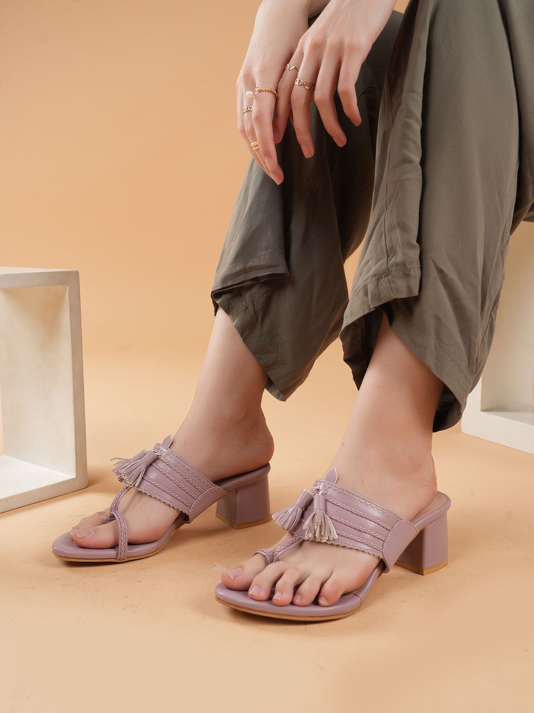Anouk Women Textured Block Heel Sandals With Tassels