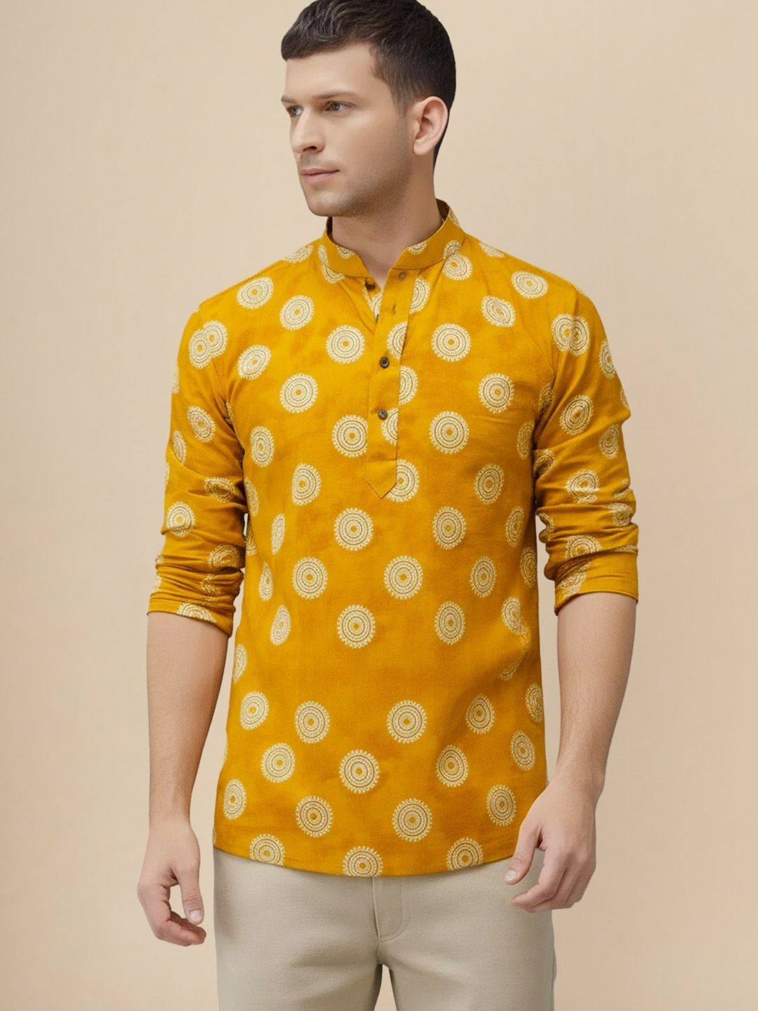 Anouk Mirage Men Geometric Printed Mandarin Collar Thread Work Kurta