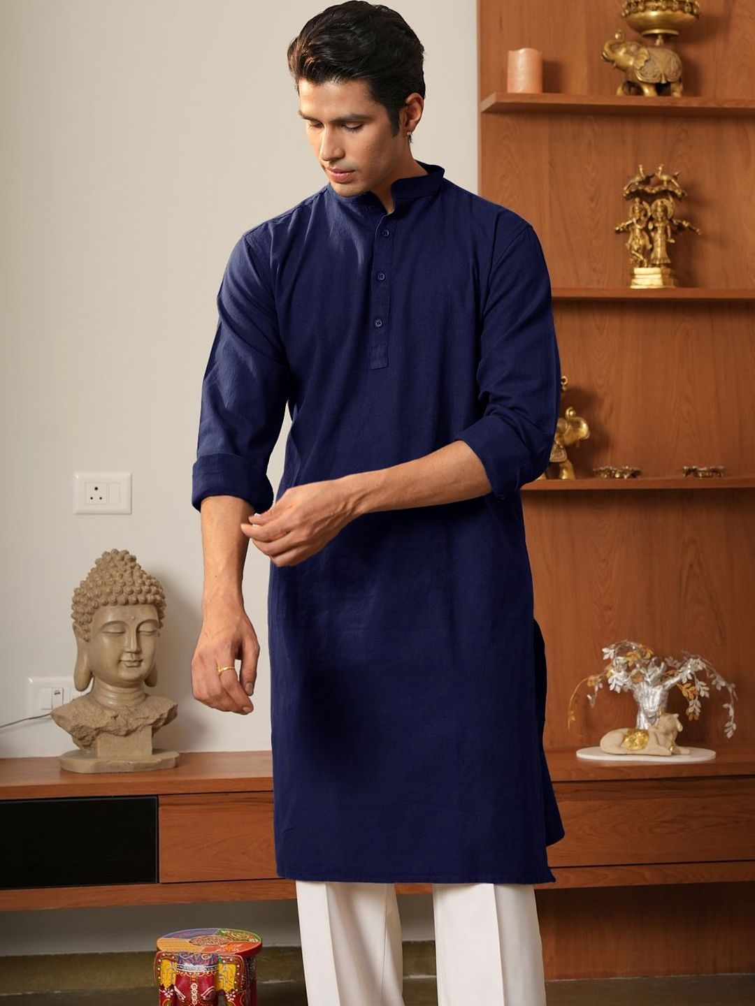 Anouk Men Pure Cotton Solid Knee Length Straight Kurta