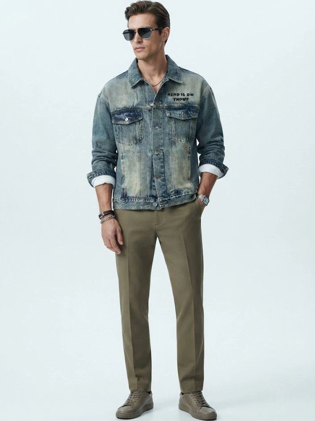 Suo Men Typography Denim Jacket