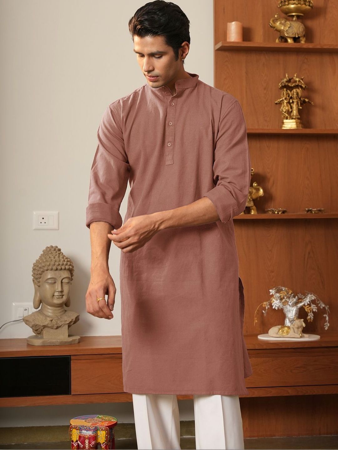 Anouk Men Pure Cotton Solid Knee Length Straight Kurta