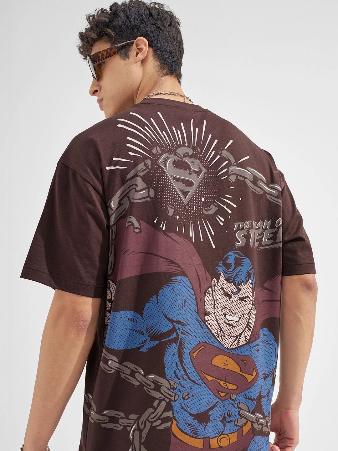 Men Superman Printed T-shirt HIGHLANDER Men Superman Printed Drop-Shoulder Sleeves T-shirt