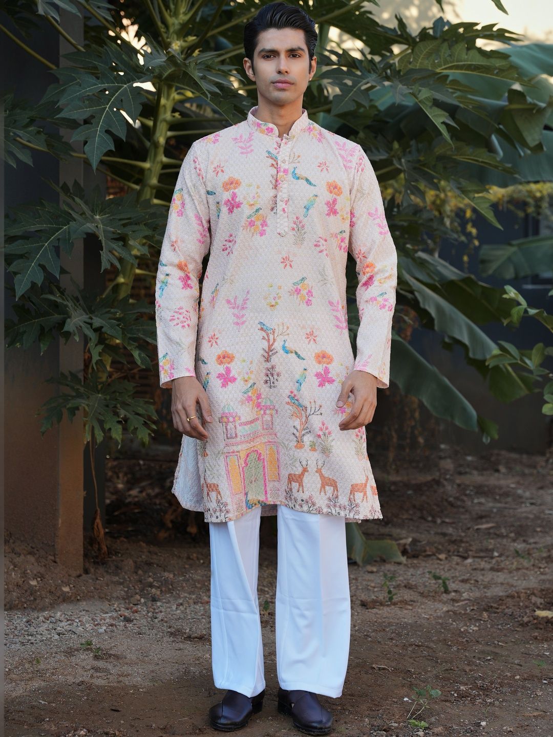 Anouk Men's Embroidered Printed Mandarin Collar Long Kurta