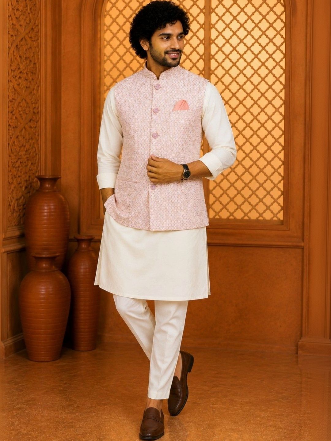 TRENDS OF ETHNIC TRENDS OF ETHNIC Woven Design Brocade Nehru Jacket