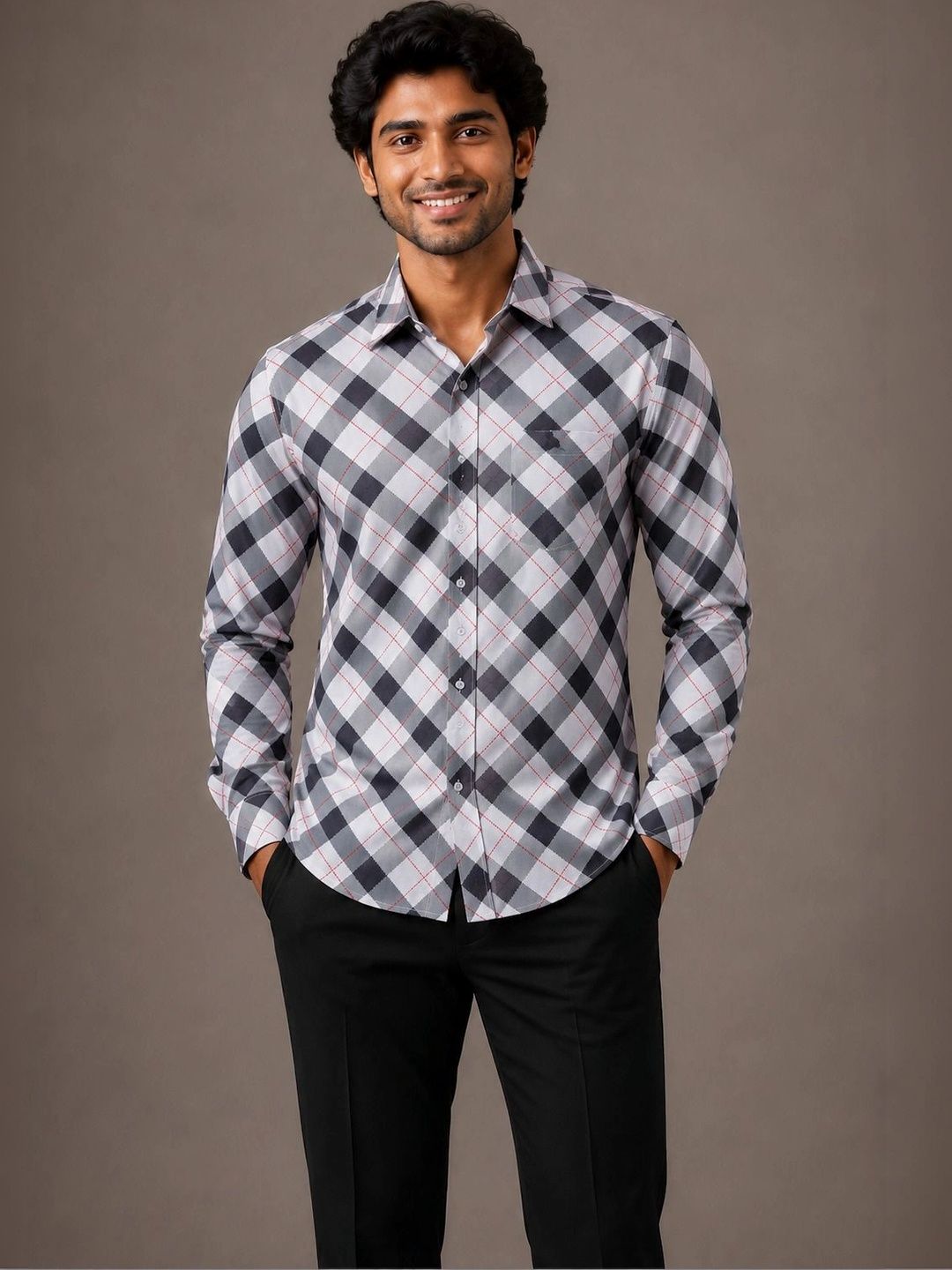 HERE&NOW HERE&NOW Men Classic Checked Casual Shirt