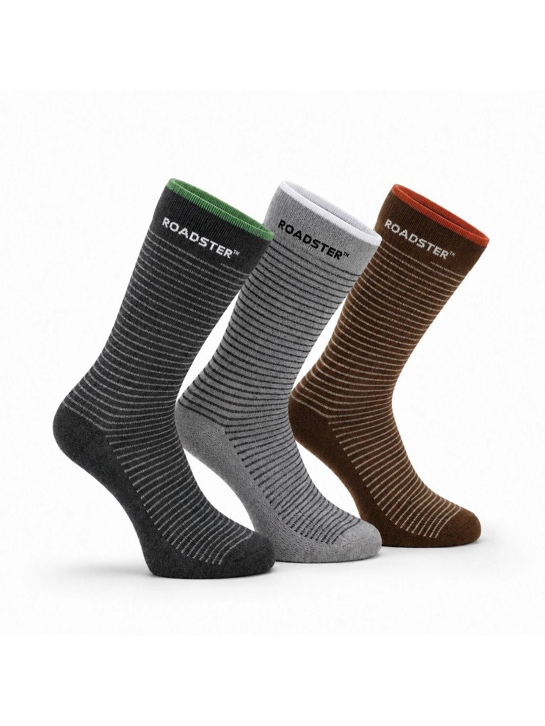 Roadster Men Pack of 3 Cotton Striped Above Ankle Socks