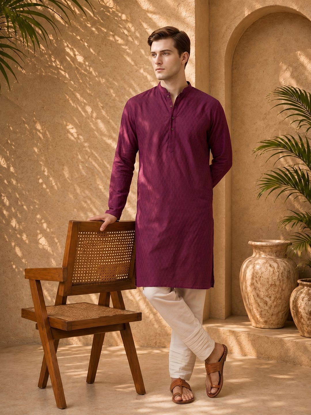 Anouk Woven Design Mandarin Collar Kurta